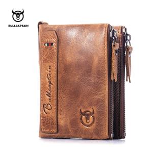 BULLCAPTAIN Echt Crazy Horse Lederen Heren Portemonnee Korte Portemonnee Kleine Vintage Portefeuilles Merk Hoge Kwaliteit Designer carteira bruin