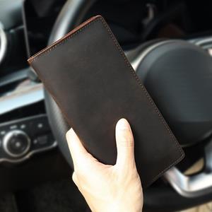 Niubest Retro Crazy Horse lederen portemonnee voor heren, lange handtas voor dames, kaarttas, koeienhuid ID-houder, creditcardportemonnee koffie