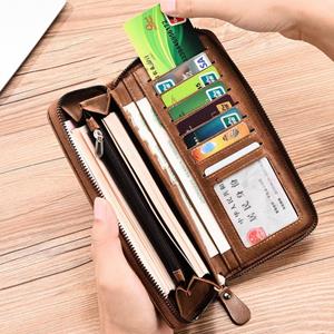 Warm clothes family Heren portemonnee met lange rits, portemonnee van hoogwaardig PU-leer voor heren, RFID-blokkerende zakelijke clutch, creditcardhouder, portemonnee voor mannen