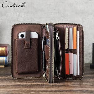 CONTACTS CONTACT'S Echte leren portemonnee voor heren RFID-blokkerende kaarthouder Luxe designer clutch Grote zakelijke handtas Telefoontas koffie