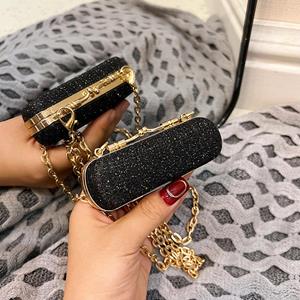 Warm clothes family Mini portemonnee lippenstift zak mode luxe design glanzende cosmetica opbergdoos ketting schoudertas voor vrouwen zilver