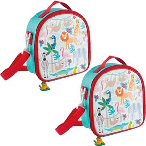 Floss & Rock Set van 2x stuks kleine koeltassen voor lunch rood/blauw met jungle dieren print 9 x 22 x 22 cm 4 -