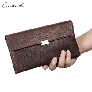 CONTACTS CONTACT'S Echt leren heren clutch tas RFID mannelijke polsbandjes portemonnee tas grote capaciteit telefoonvak lange portemonnee creditcardhouder koffie