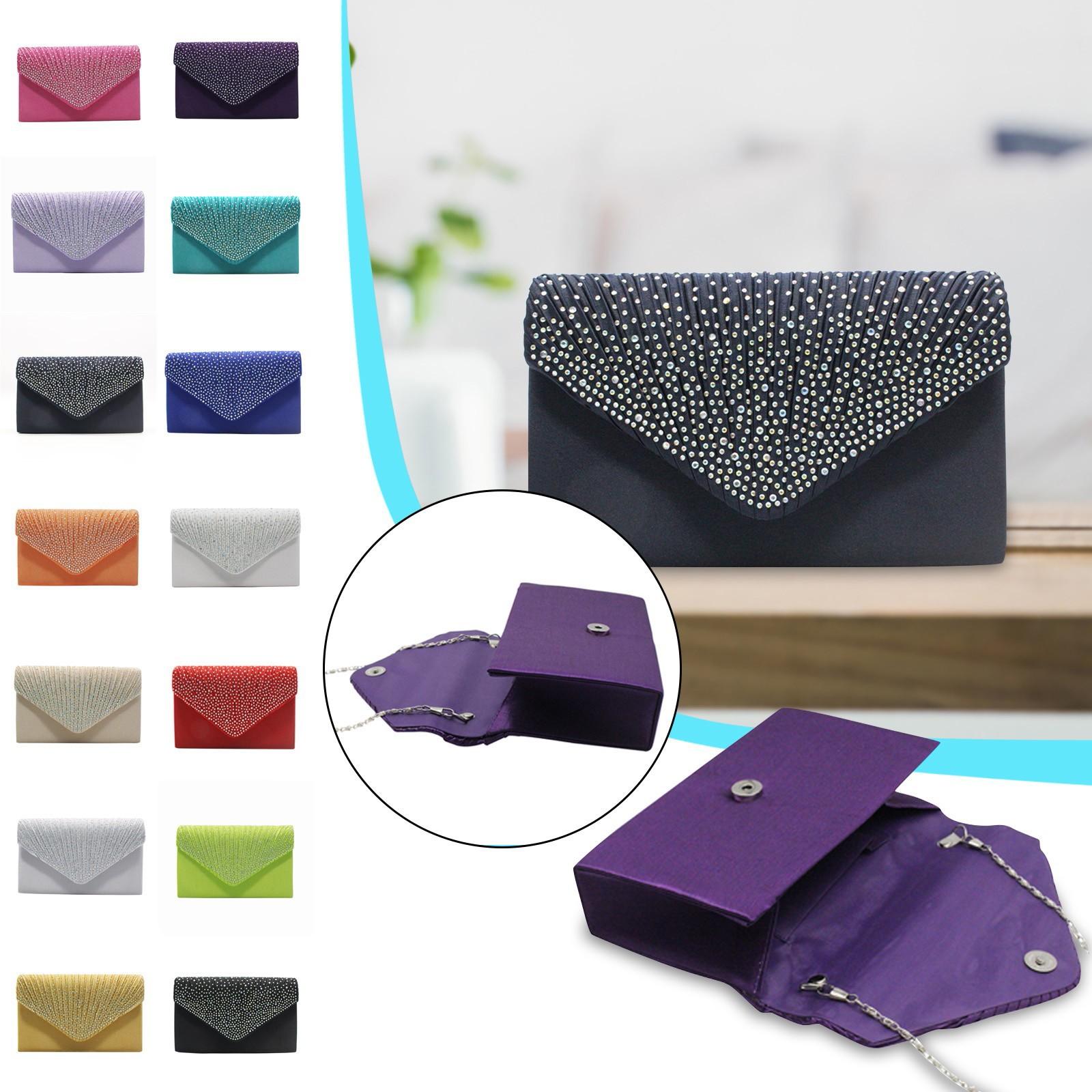 Damesmode elegante zijden riem boor clutch avond prom handtas portemonnee One Size zwart