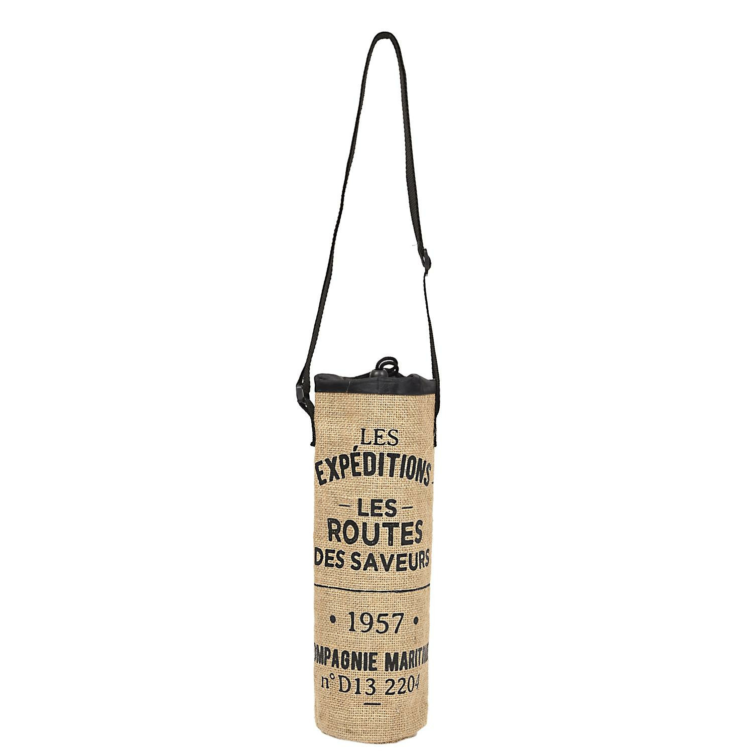 Cook Concept Flessen koeltas Jute - voor 1 fles - inhoud 1500 ml - 33 x 10 cm - Franse sfeer - met hengsel -