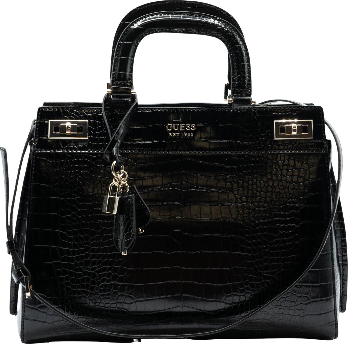 Guess Katey Large Luxury Satchel Dames Handtas - Zwart