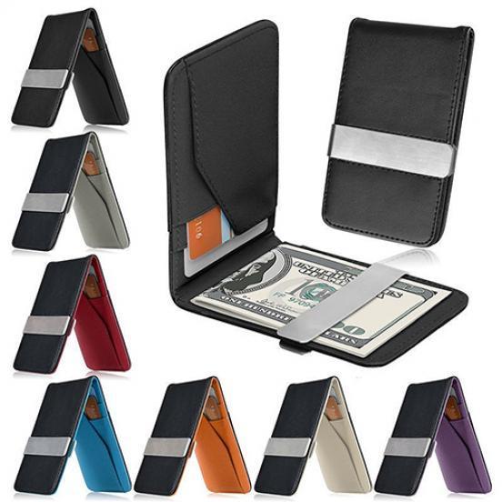 Bag Accessorries Nieuwe aankomst herenmode imitatieleren geldclip slanke portemonnee ID creditcardhouder oranje