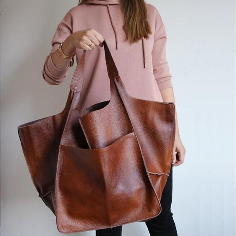 Yogodlns Vintage Zachte PU Lederen Draagtas voor Vrouwen Nieuwe Grote Capaciteit Schoudertas Luxe Handvat Tassen Splicing Hobo Tassen portemonnee 28*28*40cm koffie