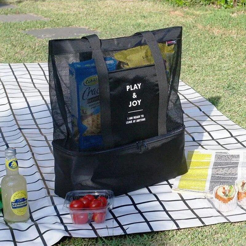 BADENROO Vrouwen Mesh Transparante Tas met Hoge Capaciteit Dubbele Laag Warmtebehoud Grote Picknick Strandtassen groen