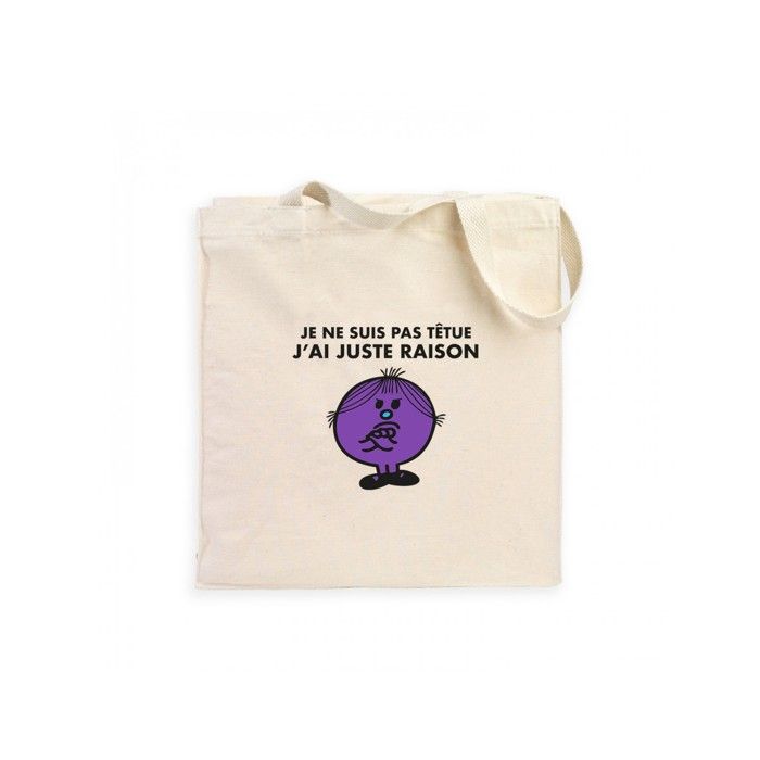 MANI TEXTILE Totebag - Monsieur Madame - Je Ne Suis Pas Têtue - 100% Coton - Taille Unique - Beige