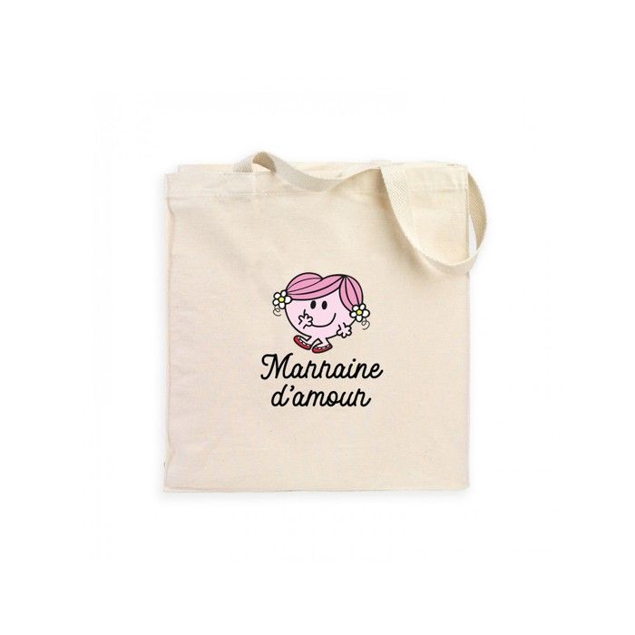MANI TEXTILE Totebag - Monsieur Madame - Marraine d'Amour Coeur - 100% Coton - Taille Unique - Beige