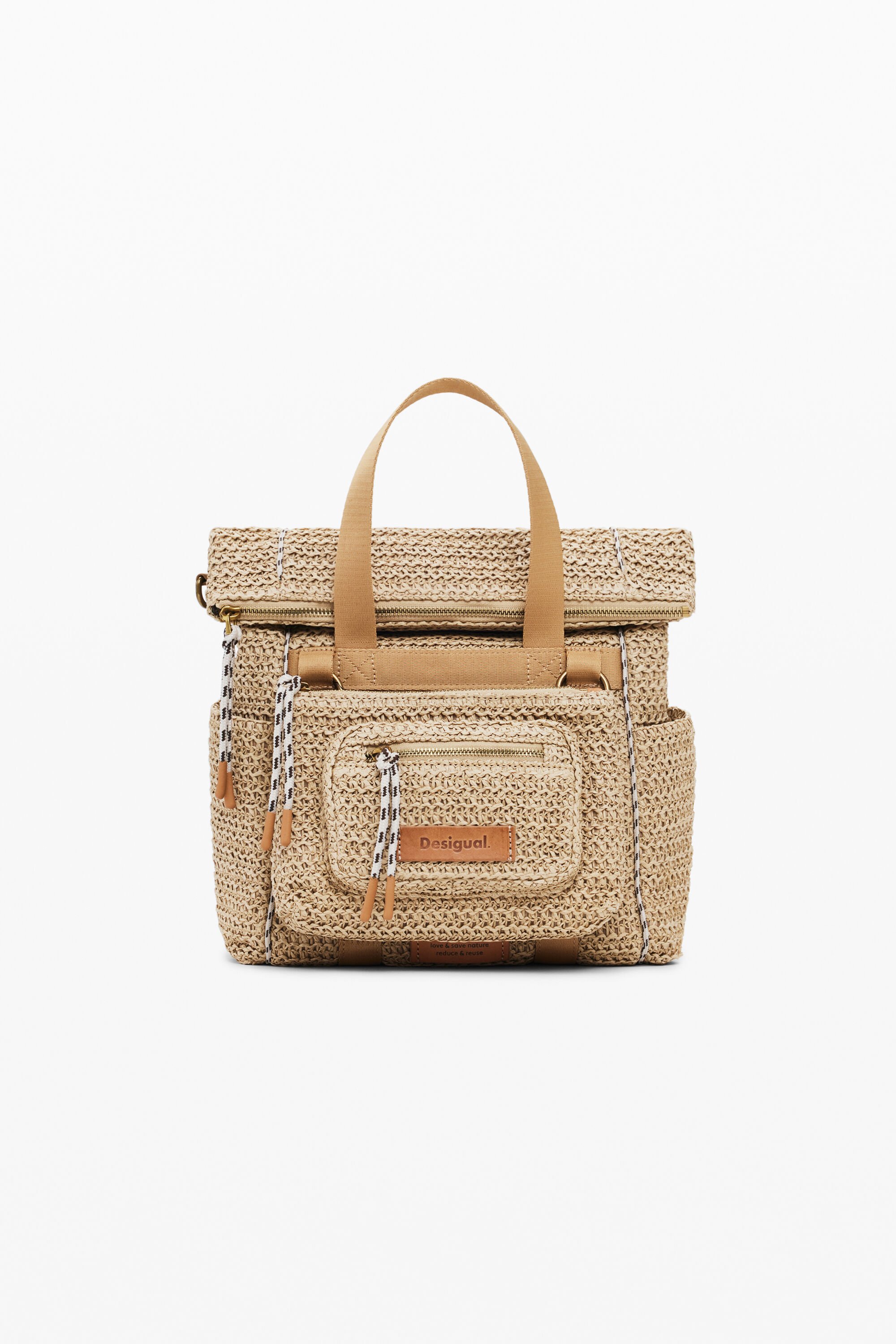 Desigual Middelgrote Voyager rugzak van raffia - WHITE
