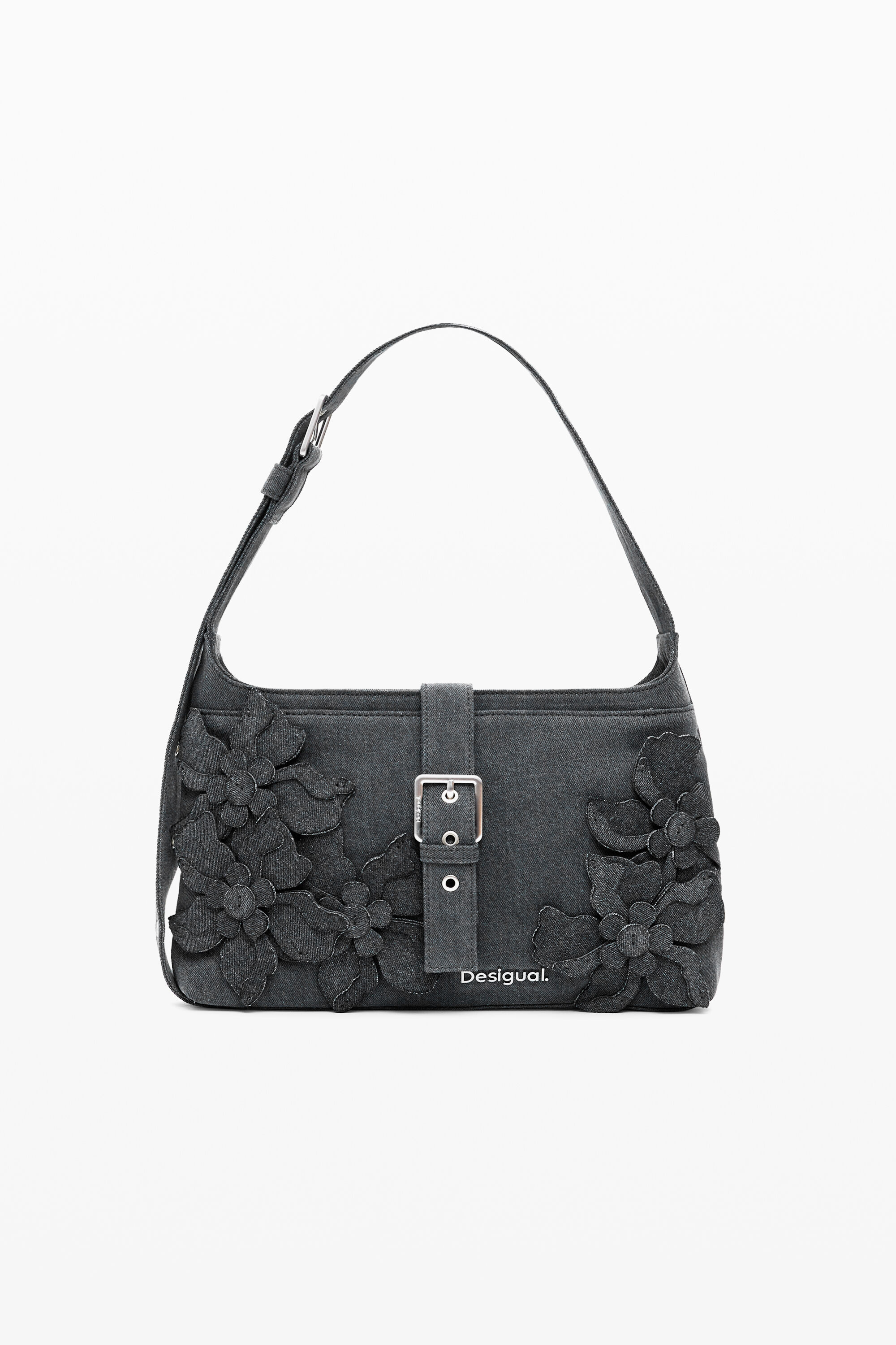 Desigual Middelgrote tas met bloemenapplicaties - BLACK