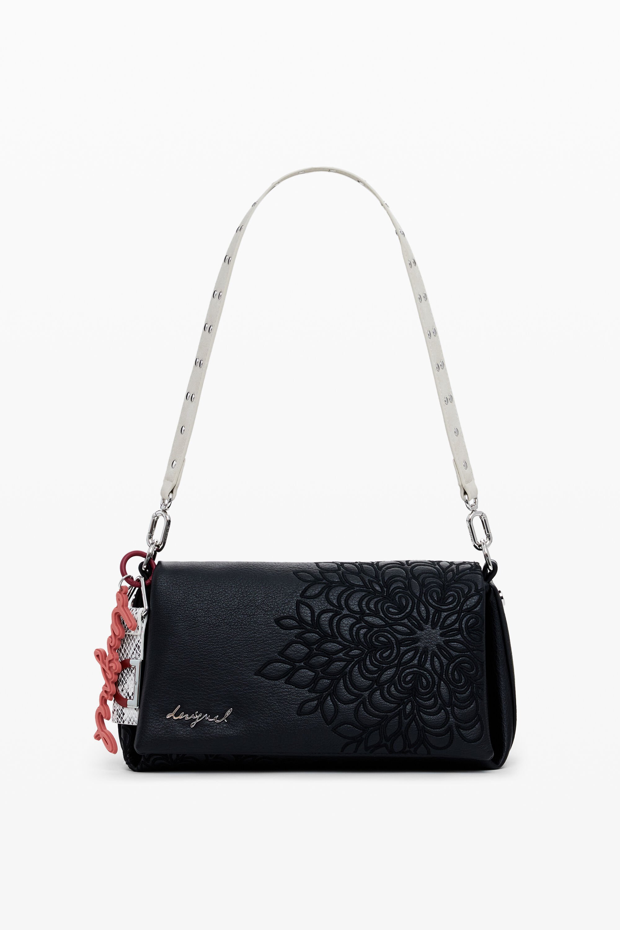 Desigual Middelgrote schoudertas met borduursels in leerlook - BLACK