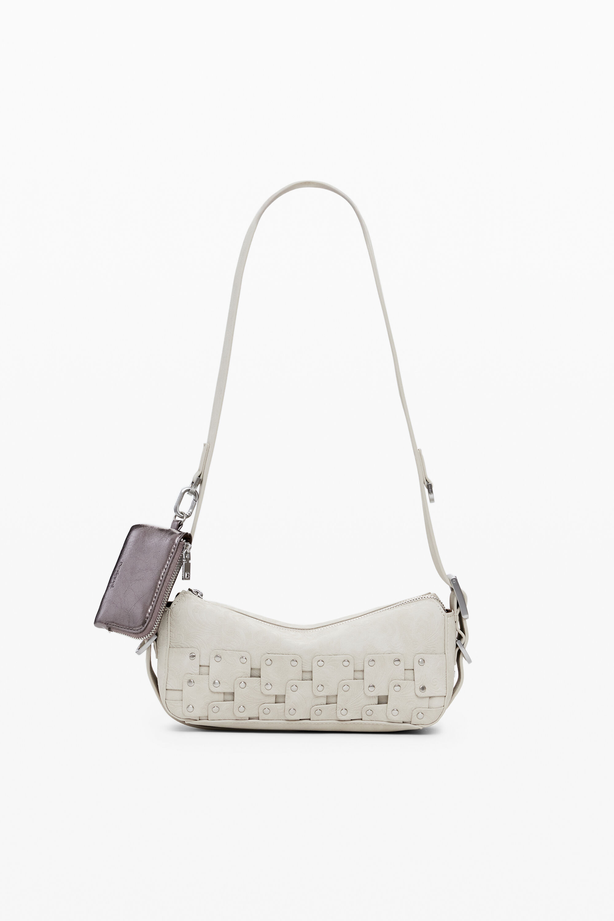 Desigual Kleine baguette tas met patch en studs - BROWN
