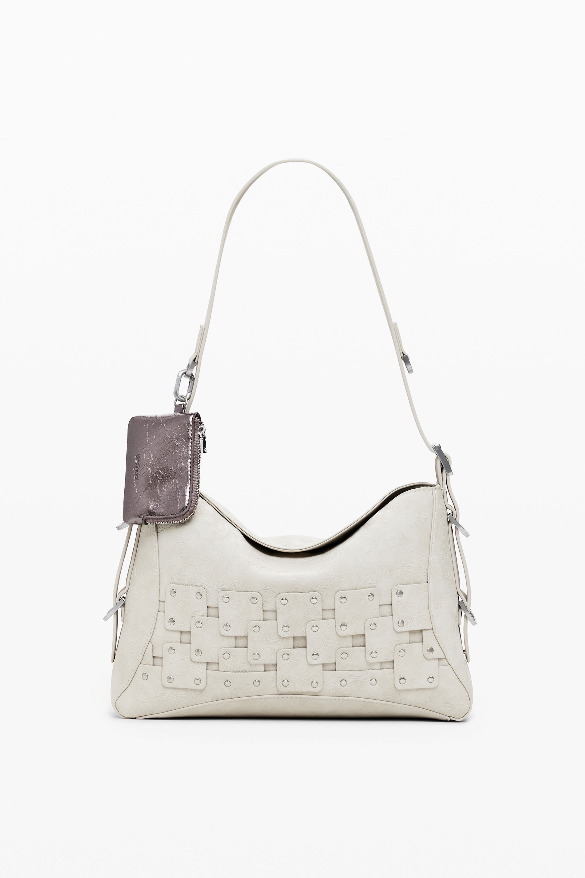 Desigual Middelgrote handtas met patches en studs - BROWN
