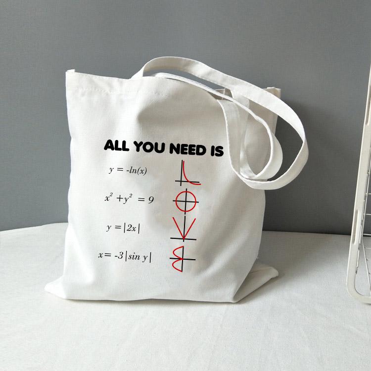 Aidegou17 Mode Boodschappentas Wiskunde Tote Bag Canvas All You Need Is Love Wiskunde Grafische Reis Opbergtas Schoudertas Studenten Boekentas 25*30cm