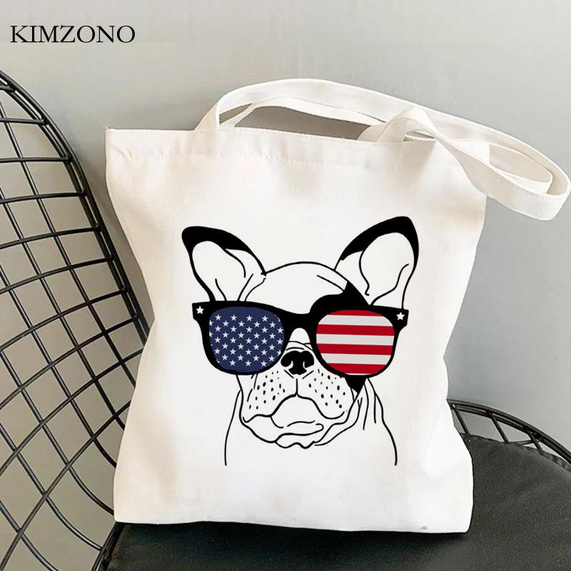 Aidegou27 Franse Bulldog boodschappentas bolso winkelen katoenen shopper bolsa tas opvouwbare sacola bolsas ecologicas jute sac tissu 24*26cm