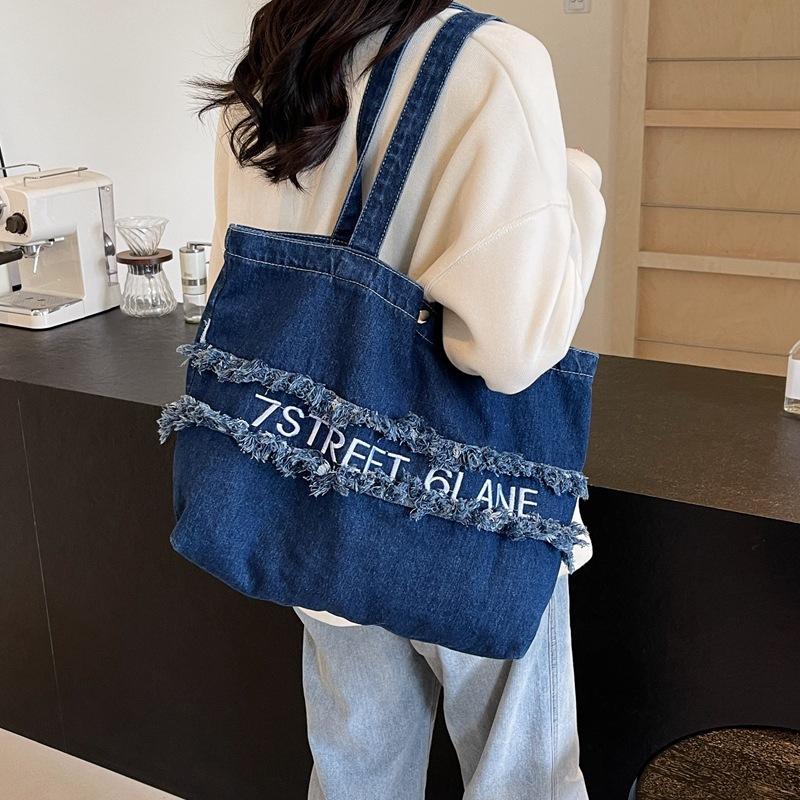 Kuluosidi Grote capaciteit denim tas dames oksel tas forensen tas schoudertas lichtblauwe kleur