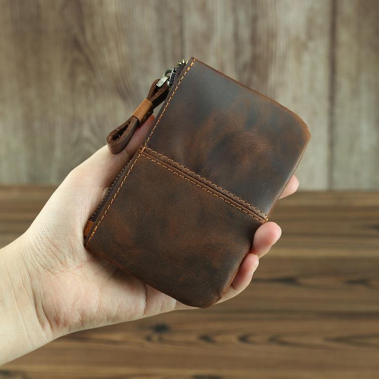 Niubest Retro Crazy Horse lederen herenportemonnees korte portemonnee kleine portemonnee slanke geldzak rits broekzak creditcardtas koffie