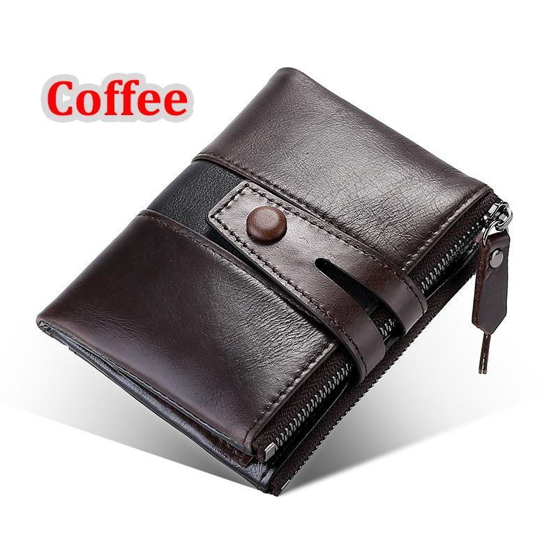 Niubest Luxe herenportemonnee korte eerste laag lederen portemonnee Business Retro portemonnee met dubbele ritssluiting koffie