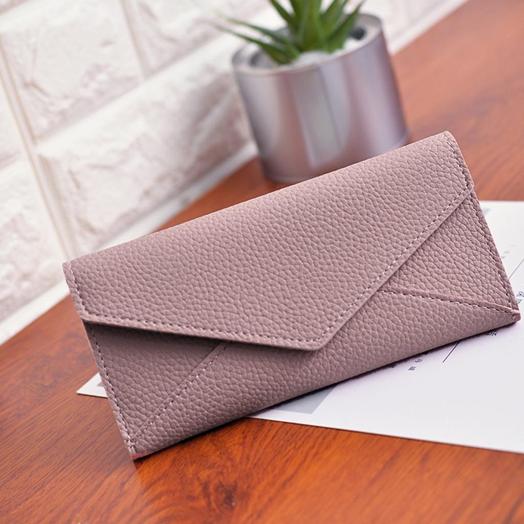 Sagittarius7v Sagit Fashion Dames Effen Kleur Lange Clutch Tas Leren Kaarthouder Portemonnee Telefoontas One Size roze