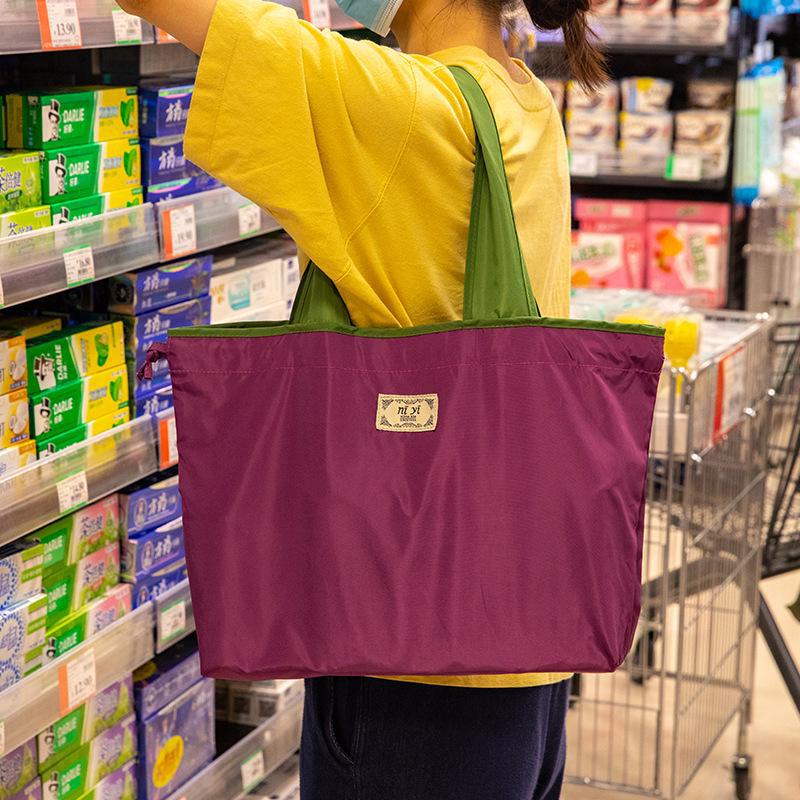 Boho berry Eco-vriendelijke grote waterdichte opvouwbare schoudertas met trekkoord Purple Medium