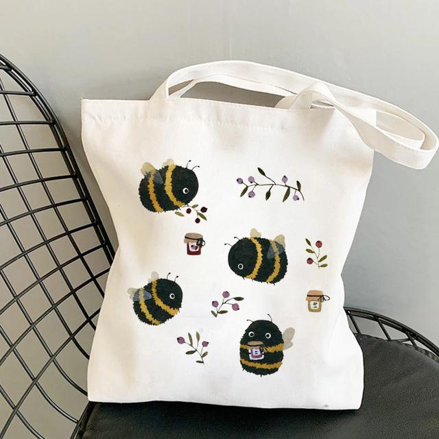 Aidegou19 Canvas Bee Art Bag Shopper Bag Dames Designer Handtas Meisje Mode Japanse stijl Retro Persoonlijkheid Cartoon Print Schoudertas 31*36cm
