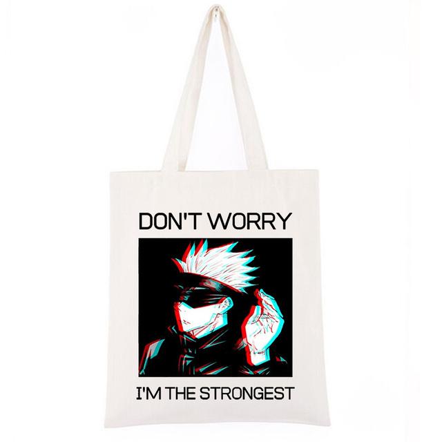 Iaidegou-4 Gojo Sensei Jujutsu Kaisen Anime Handtas Voor Vrouwen Koreaanse Vintage Schouder Boodschappentas Katoenen Canvas Draagtas Groot 24*26cm wit