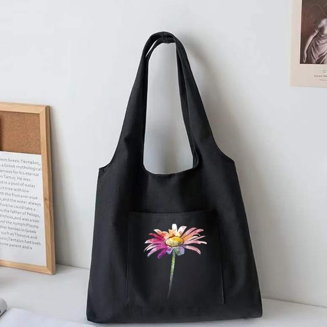 Aidegou15 Daisy Series Canvas Vest Bag Dames Boodschappentassen Hoge Capaciteit Forensen Tote Bag Supermarkt Boodschappentassen Studenten Schooltas 32*35cm