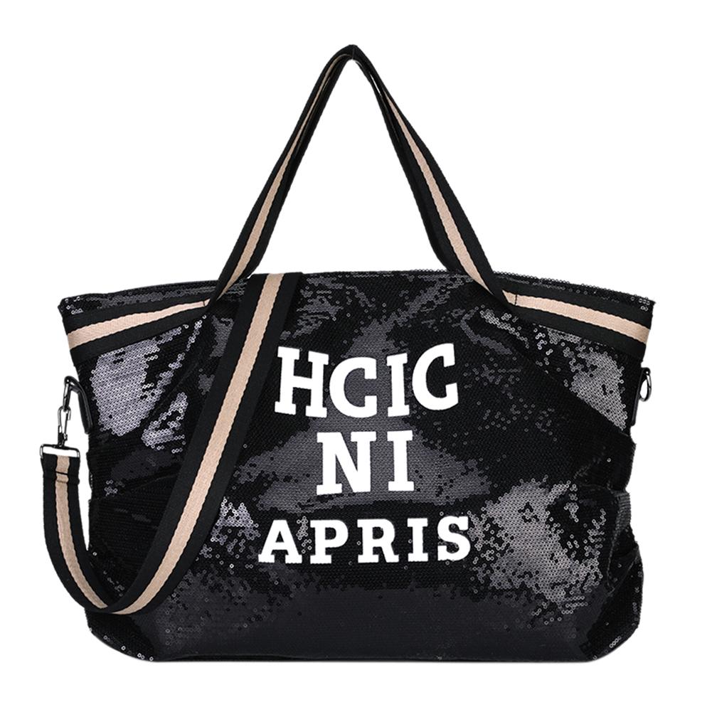 Finger Letters Pailletten Crossbody Boodschappentassen Dames Grote Schouder Reishandtas zwart