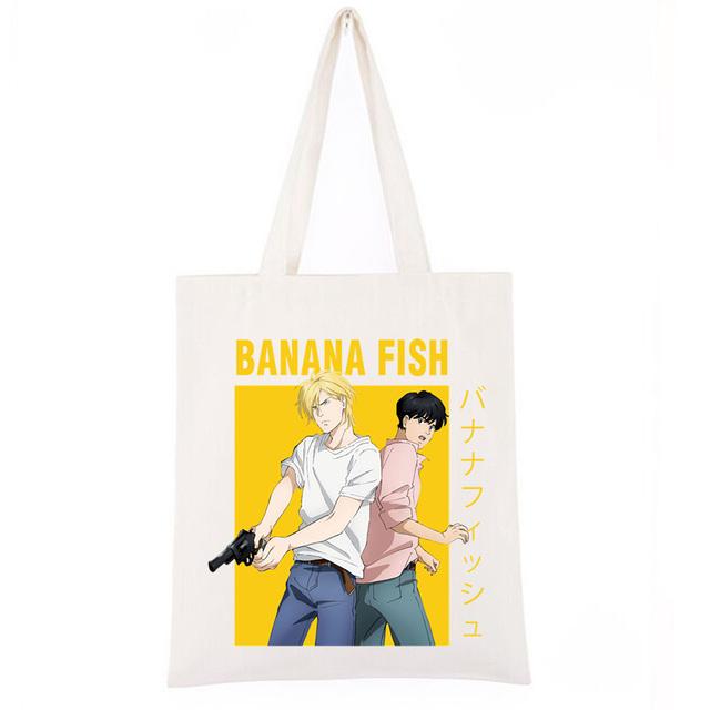 Aidegou19 Nieuwe Banaan Vis Boodschappentas Kruidenier Bolsa Schoudertas Canvas Shopper Koreaanse Handtas Eco Tote Opvouwbare Bolsos Vrouwen 24*26cm wit