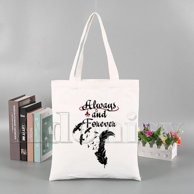 Aidegou20 The Vampire Diaries Grappige Boodschappentas Grafische Tote Harajuku Vrouwen Canvas Schoudertas Vrouwelijke Ulzzang Eco Grote Capaciteit 34*42cm