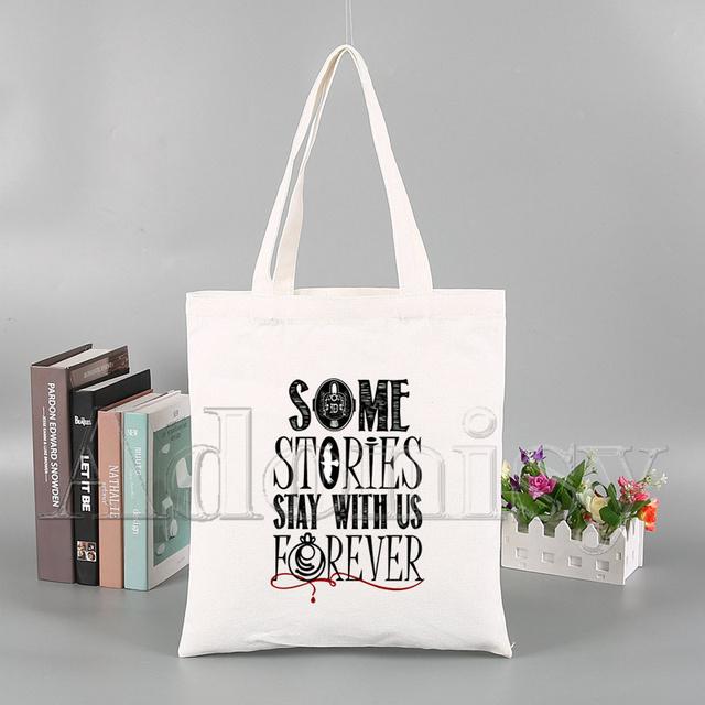 Aidegou20 The Vampire Diaries Grappige Boodschappentas Grafische Tote Harajuku Vrouwen Canvas Schoudertas Vrouwelijke Ulzzang Eco Grote Capaciteit 34*42cm