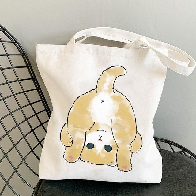 Aidegou2 Kattenhandtas Damesschoudertas met dames Vrijetijdshandtas Outdoor Strandhandtas Opvouwbare boodschappentas Zwart 24*26cm