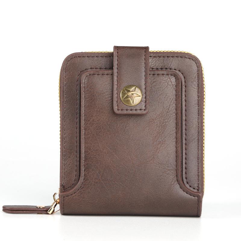 VIA ROMA Heren korte multi-card slot verborgen gesp rits geld portemonnee retro eenvoudige multifunctionele portemonnee One Size donkere koffiekleur