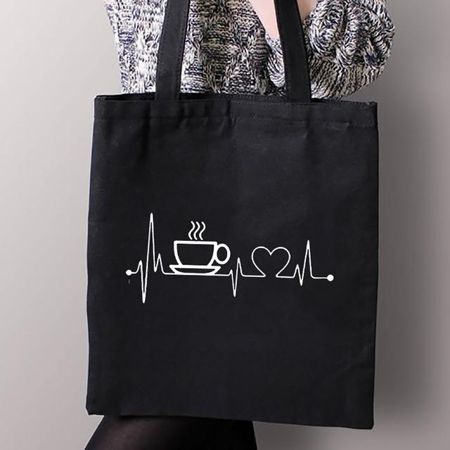 Aidegou17 Eerste koffie bedrukking Canvas Shopping Zwarte tassen Moederleven Vrouwen Katoenen gesp Tote tassen Vrouwelijke shopper Leraar Student Boekentassen 29*32cm