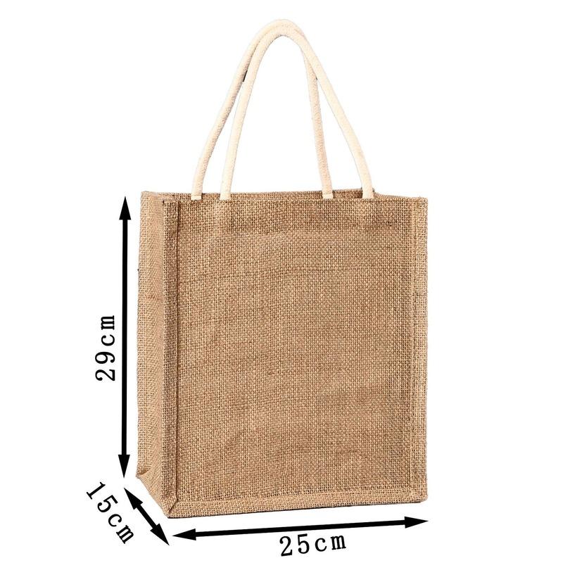 Max-bestprice Vrouwen Grote Capaciteit Herbruikbare Handtas Blank Jute Tote Jute Strand Boodschappentas met Handvat Reis Opberg Organizer 25*29*15cm