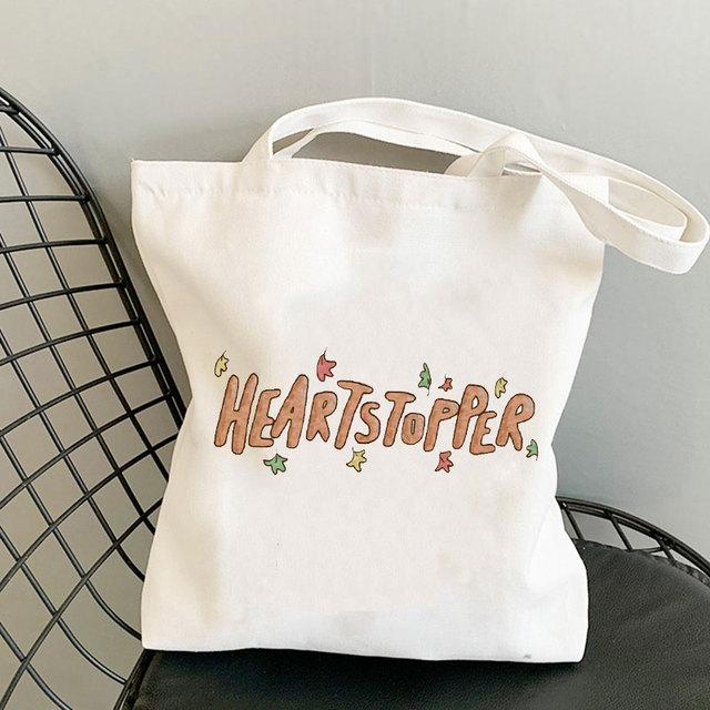 Aidegou20 Heartstopper Boodschappentas Katoenen Jute Tas Shopper Bag Cartoon Handtas Tote Kruidenier Bolsas Herbruikbare Leuke Tas Kawaii Tv Show 24*26cm