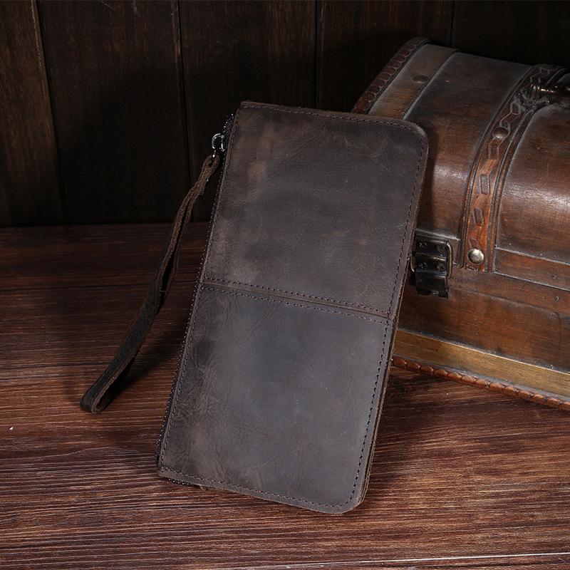 Enjoytime H Toplaag lederen portemonnee van echt leer Vintage Crazy Horse lederen lange portemonnee telefoon One Size