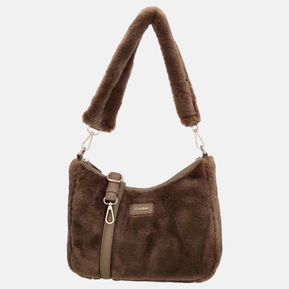 Charm London Alaska schoudertas faux fur mocca