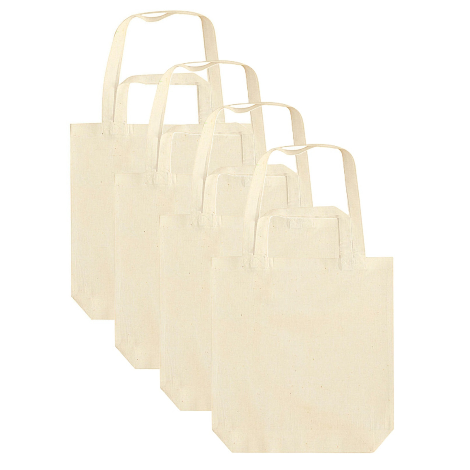 Jassz 4x canvas tas met dubbel hengsel - beige - x cm- katoen - boodschappen draagtas/shopper -
