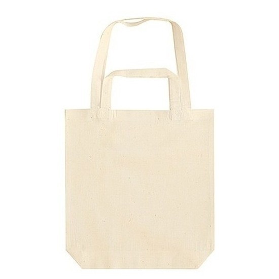 Merkloos 15x canvas tas met dubbel hengsel - beige - x cm- katoen - boodschappen draagtas/shopper -