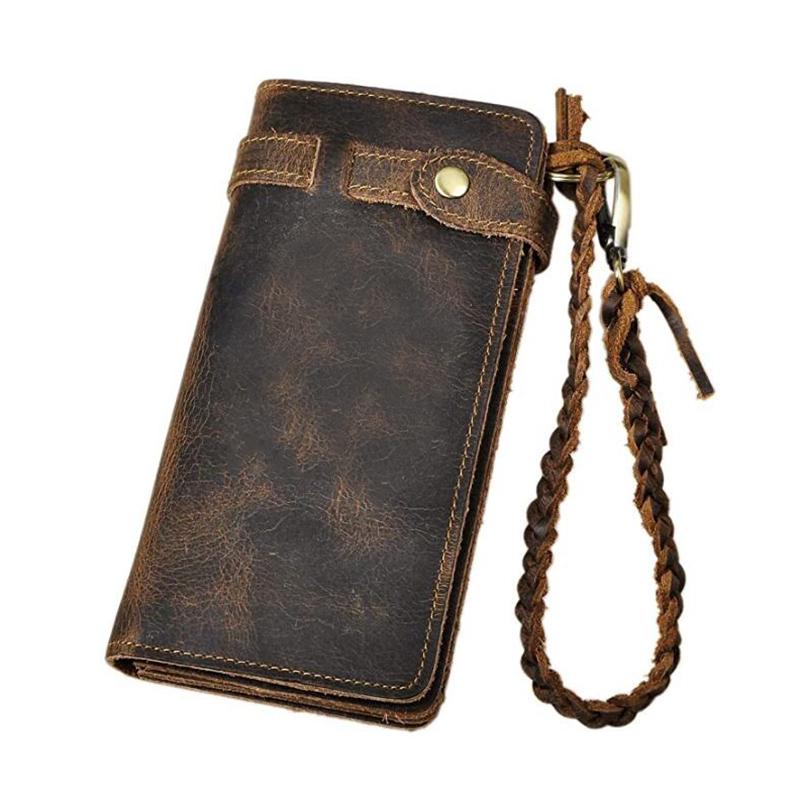 Leather Products Dikke topkwaliteit lederen ontwerp reiscadeau chequeboek keten organisator lange portemonnee portemonnee clutch voor heren mannelijk