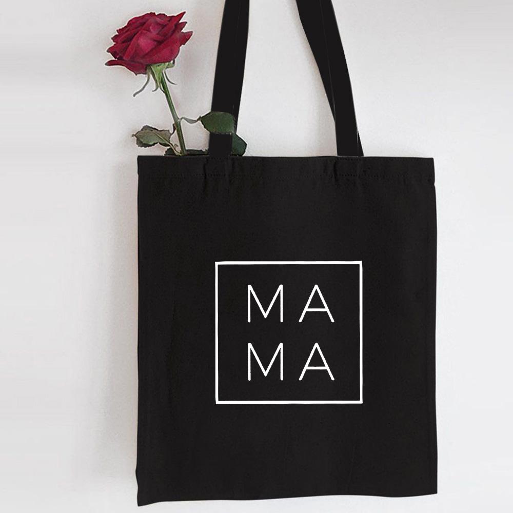 Jiangkao Mama Shopping Canvas Zwarte Tas Mom Life Print Herbruikbare Eco Doek Reistas Opvouwbare Tote Bags