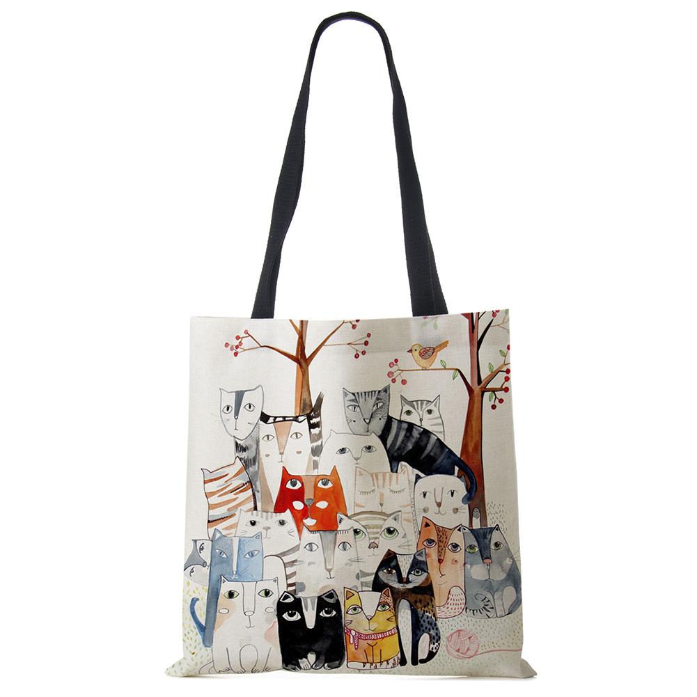 VIA ROMA Leuke Kawaii Cartoon Anime Kat Print Linnen Draagtas Damesmode Handtassen School Reizen Schoudertassen Herbruikbaar