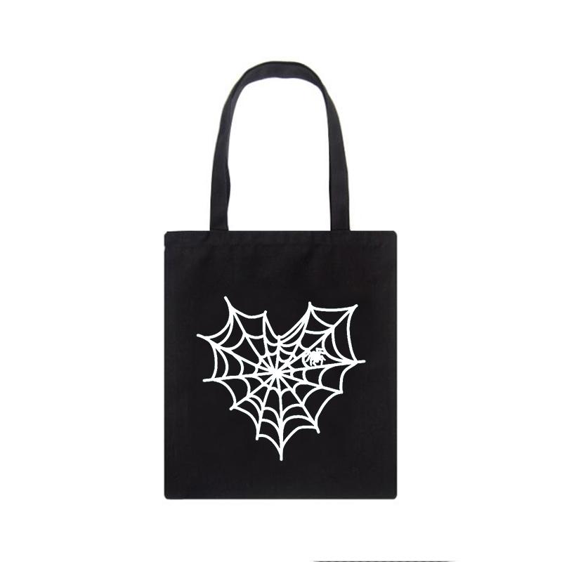 Aidegou17 Spider gothic shopper tas print kawaii casual vrouwelijke canvas tas met grote capaciteit Harajuku casual anime y2k vrouwelijke schoudertassen 25*30cm