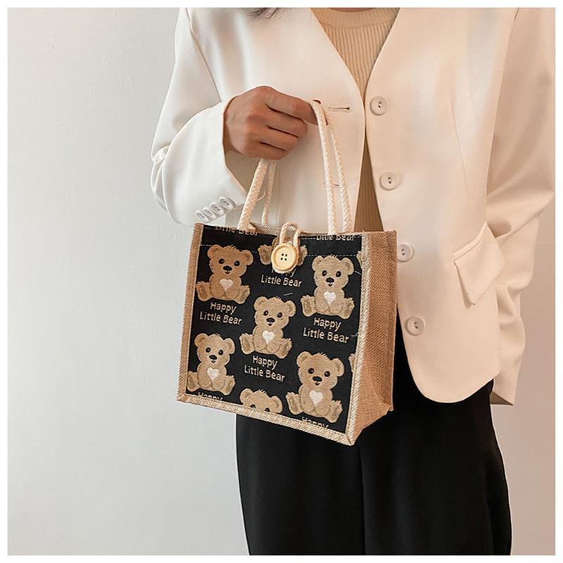 FashionBag1993 Japanse beer patroon bedrukt linnen studententas kleine schoudertas schoudertas boodschappentas
