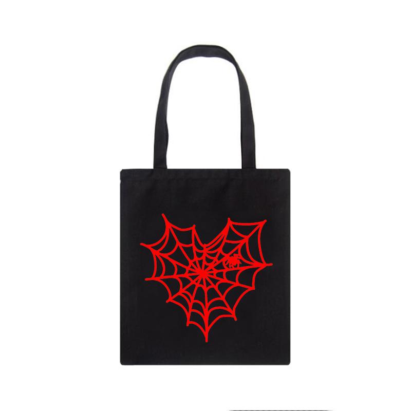 Aidegou17 Spider gothic shopper tas print kawaii casual vrouwelijke canvas tas met grote capaciteit Harajuku casual anime y2k vrouwelijke schoudertassen 25*30cm