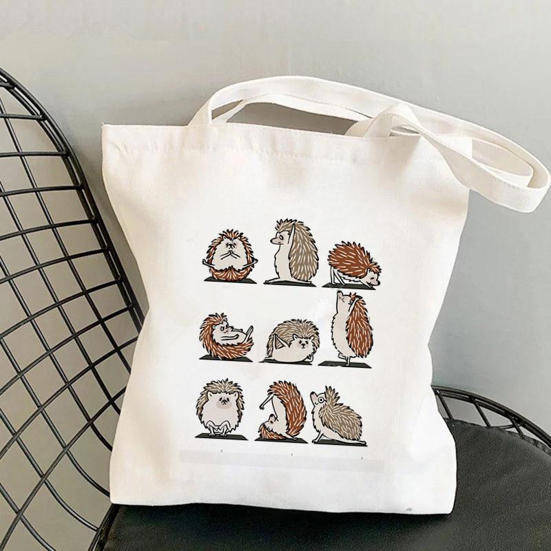 Aidegou19 2021 Shopper Egel Yoga Cartoons Gedrukt Draagtas Vrouwen Harajuku Shopper Handtas Meisje Schouder Boodschappentas Dame Canvas Tas 34*42cm